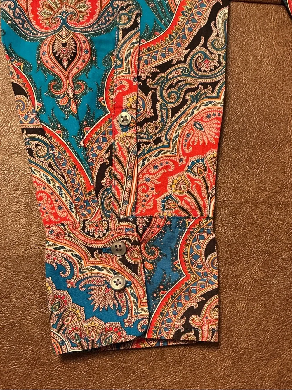 J.Crew Women’s Paisley Print Button-Up Colorful Shirt Aqua Green Red Sz 8 Cotto